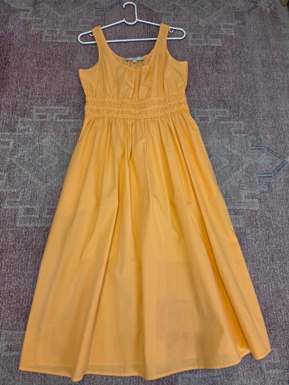 Loft cotton poplin ruched empire waist sleeveless midi dress size m petite